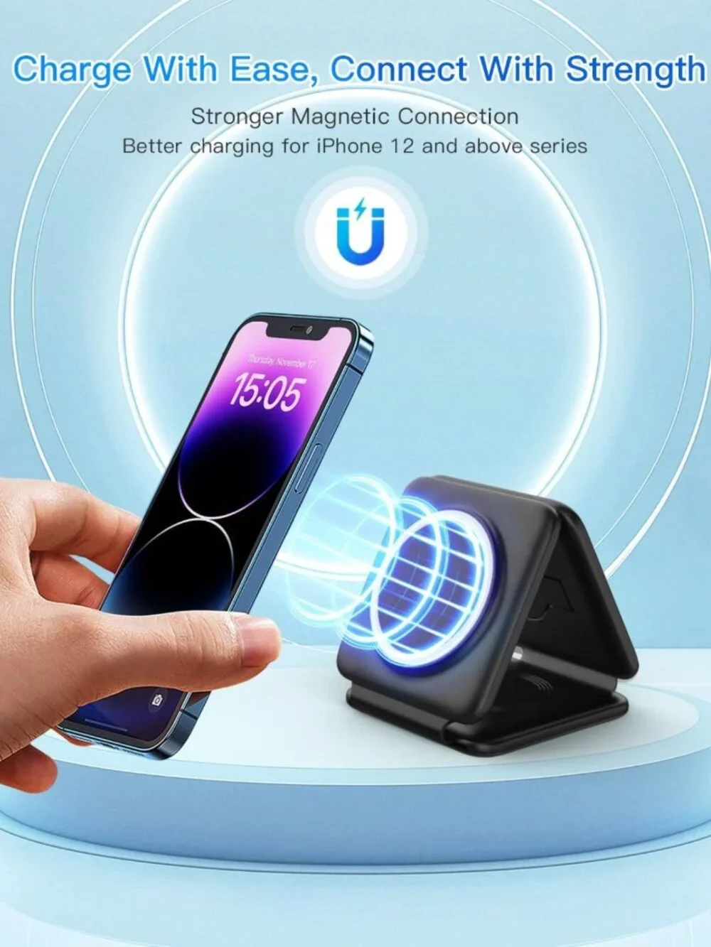 Compact 3-in-1 Magnetic Wireless Charger for iPhone, Apple Watch & AirPods